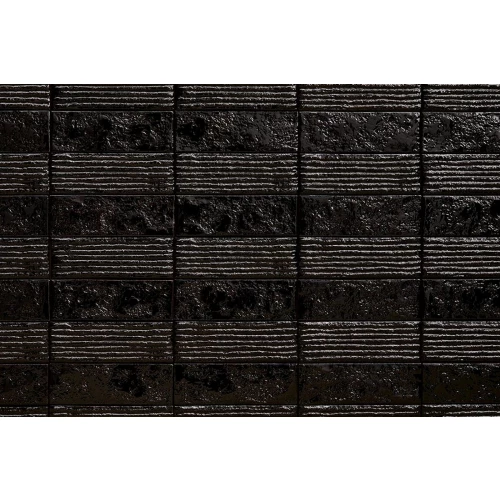 Плитка настенная Mutina Схамотте Линеал Неро / Chamotte Lineal Nero глянцевая черная PUCL05 21,3x7,2 см