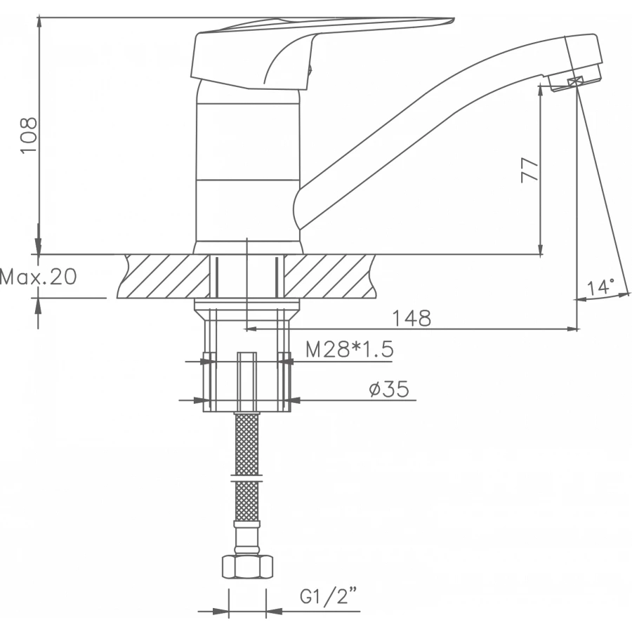 Смеситель Cron для кухни хром CN4504-2