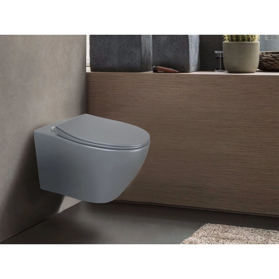 Унитаз подвесной Azario Keras безободковый с быстросъемным сиденьем микролифт серый матовый AZ-99046G 37х52х36 см