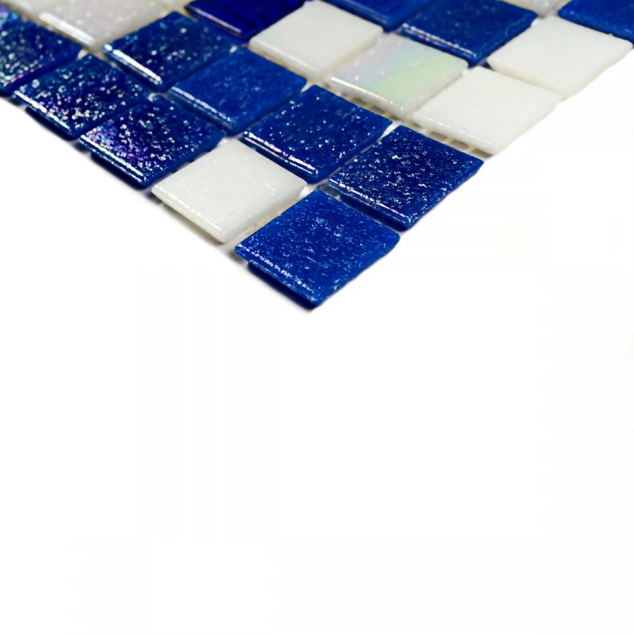 Мозаика Bonaparte Стеклянная мозаика Indigo 20х20 глянцевая сине-белая 32,7х32,7 см
