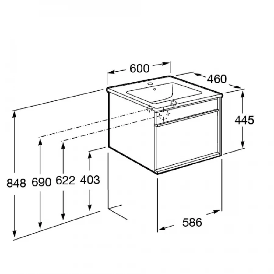 Тумба под раковину Roca Aneto белый глянец, черный матовый 857429806 60 см