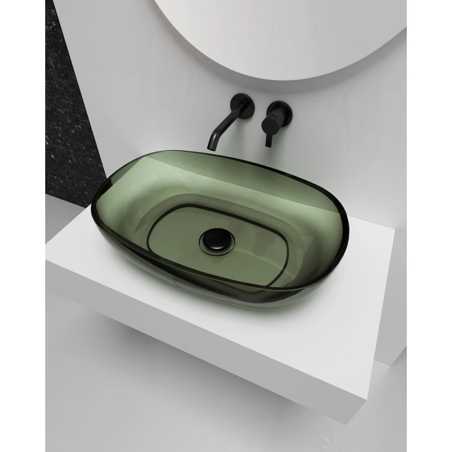 Раковина накладная прозрачная Abber Kristall оливковая AT2805Vesuvian 60х40 см