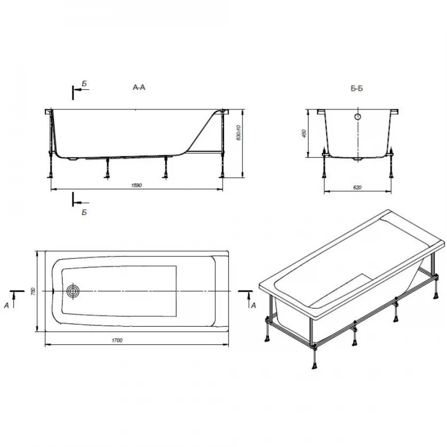 Акриловая ванна Roca Elba прямоугольная белая 248507000 170х75 см