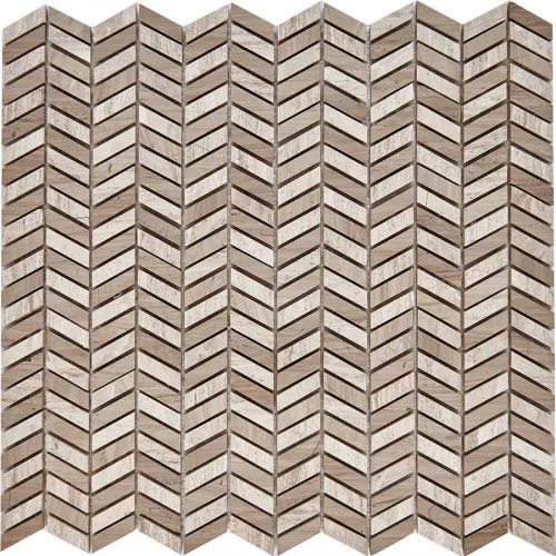 Мозаика Pixel mosaic Мрамор Shevron White Wooden Athens Grey чип 27x10 мм сетка Полированная PIX288 298х307x8 мм