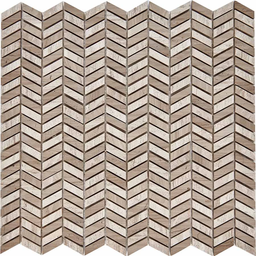 Мозаика Pixel mosaic Мрамор Shevron White Wooden Athens Grey чип 27x10 мм сетка Полированная PIX288 298х307x8 мм