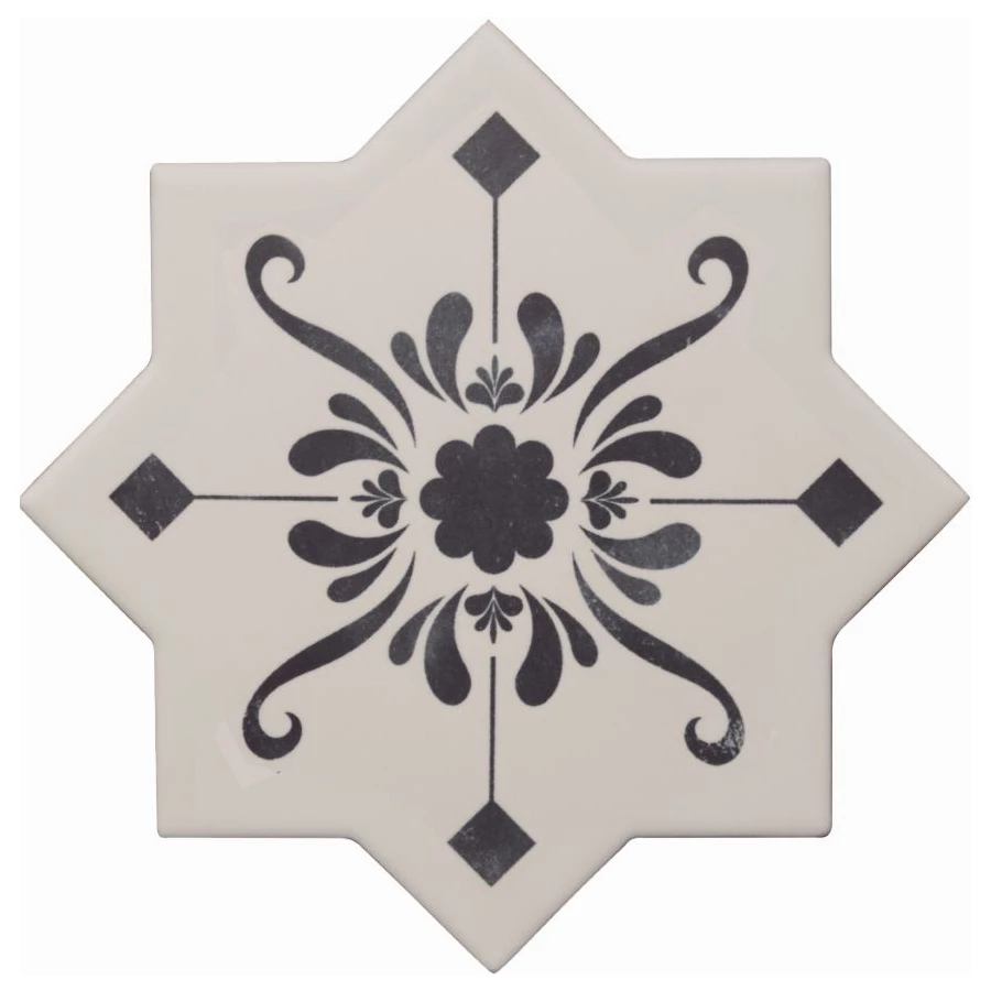 Керамогранит Cevica Becolors Star Dec Stencil Navy матовый черно-белый CV67396 13,25х13,25 см