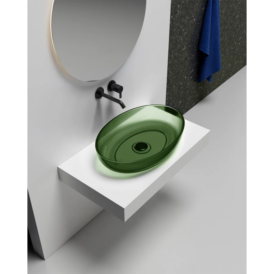 Раковина накладная прозрачная Abber Kristall зеленая AT2801Emerald 60х40 см