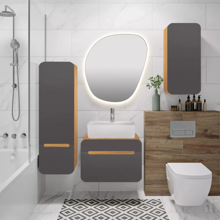 Тумба Runo Ницца 60 дуб натуральный графит подвесная под накладной умывальник 00-00002123