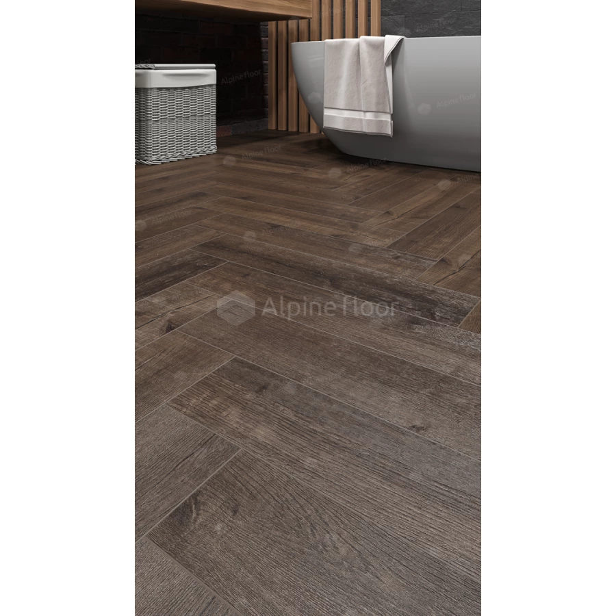 Каменный SPC ламинат Alpine Floor Parquet Light синхронное тиснение Дуб Альферац ЕСО 13-22 43 класс 4 мм 1.95 кв.м 60х12.5 см