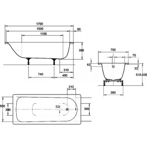 Стальная ванна Kaldewei Eurowa mod 312-1 119812030001 170x70 см