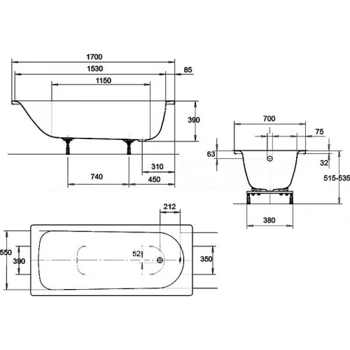 Стальная ванна Kaldewei Eurowa mod 312-1 119812030001 170x70 см