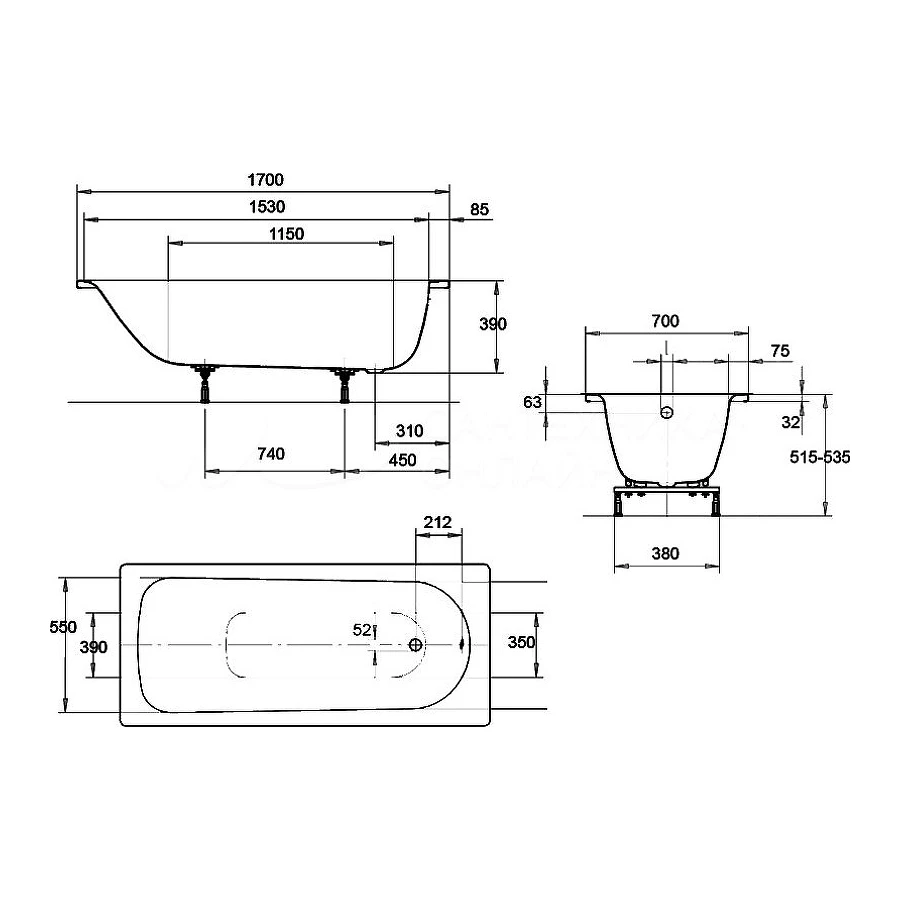 Стальная ванна Kaldewei Eurowa mod 312-1 119812030001 170x70 см