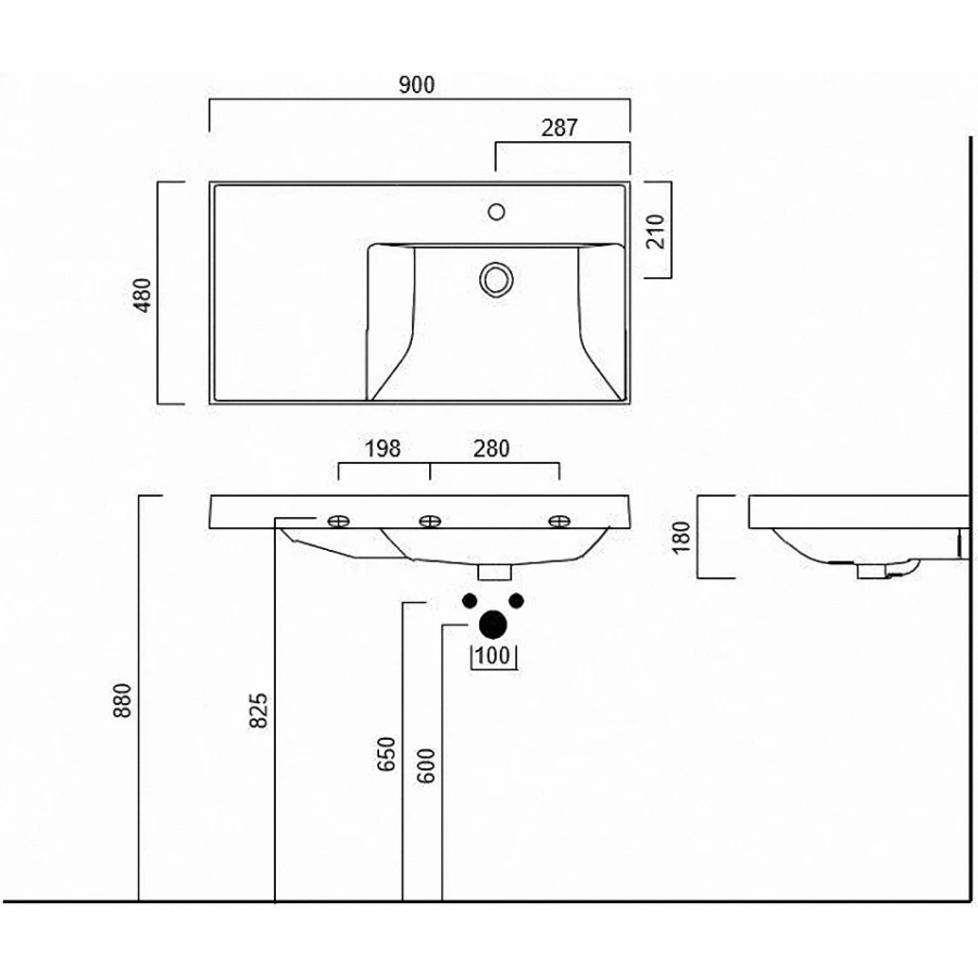 Раковина Kerama Marazzi Cubo правая подвесная мебельная 90 белая глянцевая CU.wb.90rh