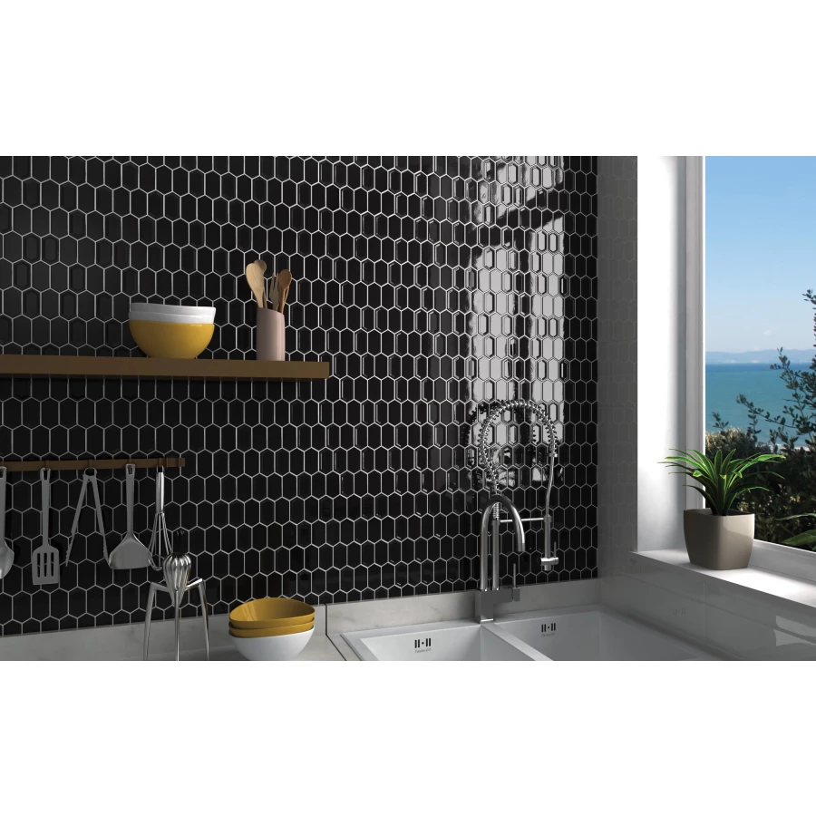 Мозаика керамическая глянцевая LeeDo Ceramica Crayon Black glos черный 27,8x30,4 см