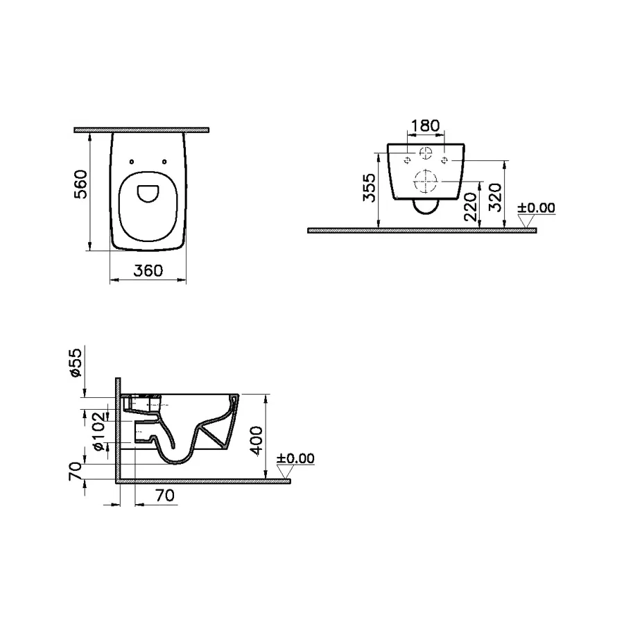 Унитаз Vitra Metropole безободковый подвесной 7672B003-0075 36х33 см