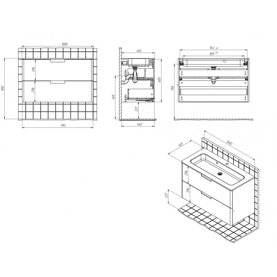 Тумба с раковиной Creto Bravo White 22-BrW100 100 см