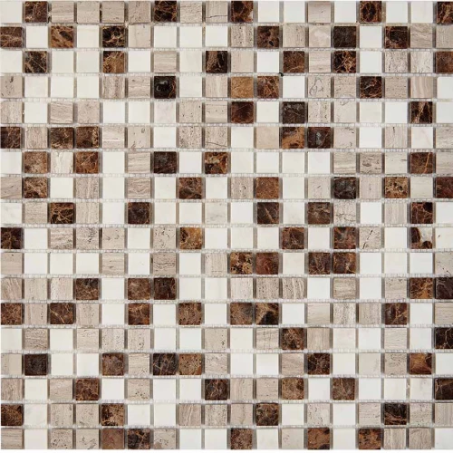 Мозаика Pixel mosaic Мрамор Emperador Dark White Wooden Dolomiti Bianco чип 15x15 мм сетка Полированная Pix 277 30,5х30,5 см