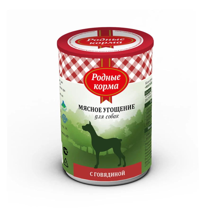 Мясное угощение консервы с говядиной для собак Родные корма 1118178 340 г