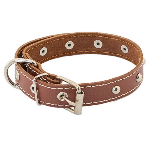 Ошейник для собак Homepet кожаный с украшениями простроченный коричневый 35 мм 49-61 см