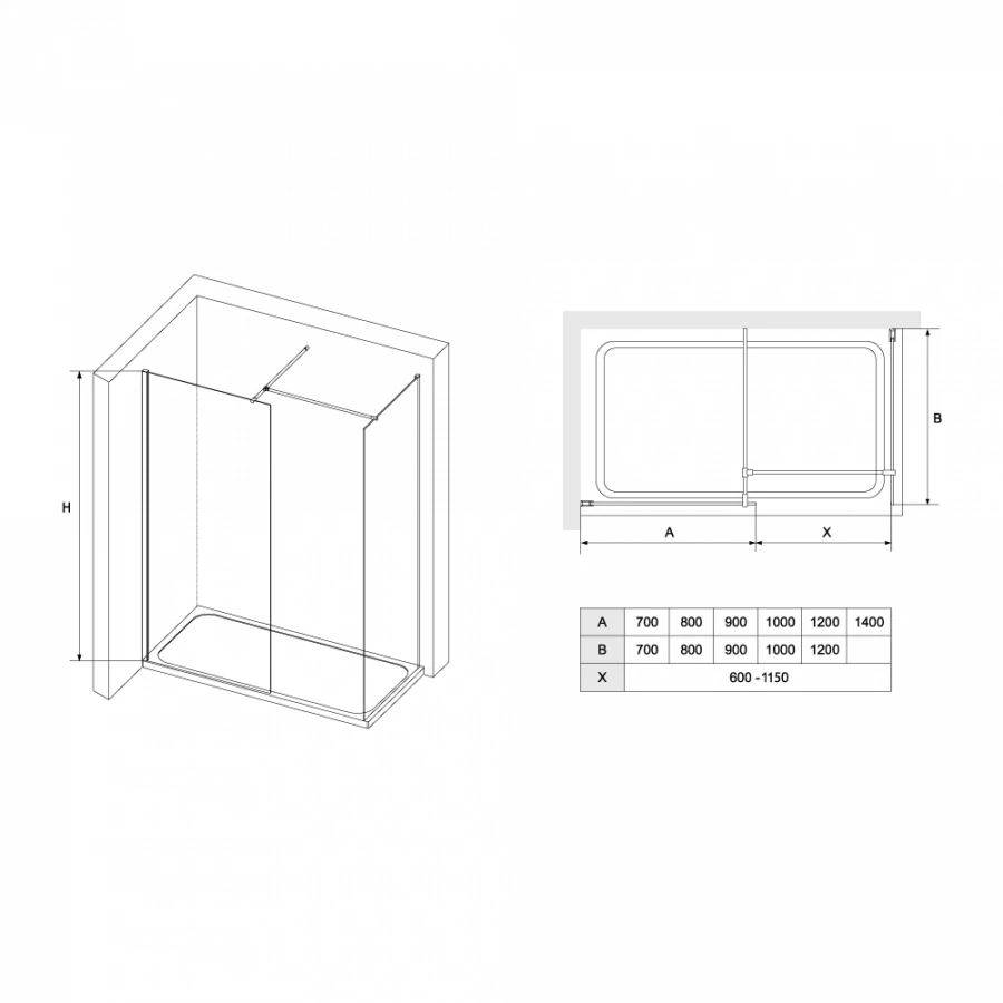 Перегородка для душа RGW WA-020 WA-010 2 шт + S-1220 Прозрачное 02122070-11 70х100 см
