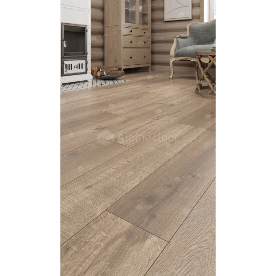 Каменный SPC ламинат Alpine Floor Real Wood синхронное тиснение Дуб натуральный ECO 2-5 43 класс 6 мм 2.23 кв.м 122х18.3 см