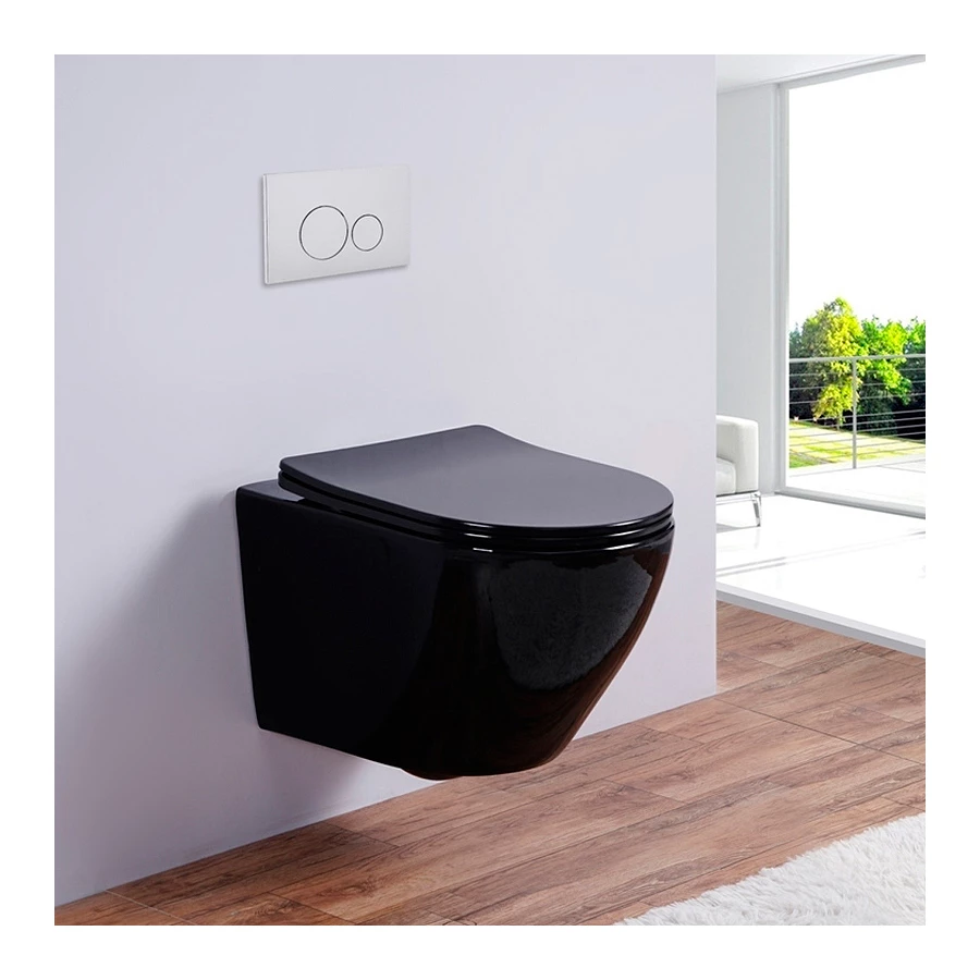 Унитаз Olive`s подвесной черный глянец сиденье дюропласт Plaza PL30117DP