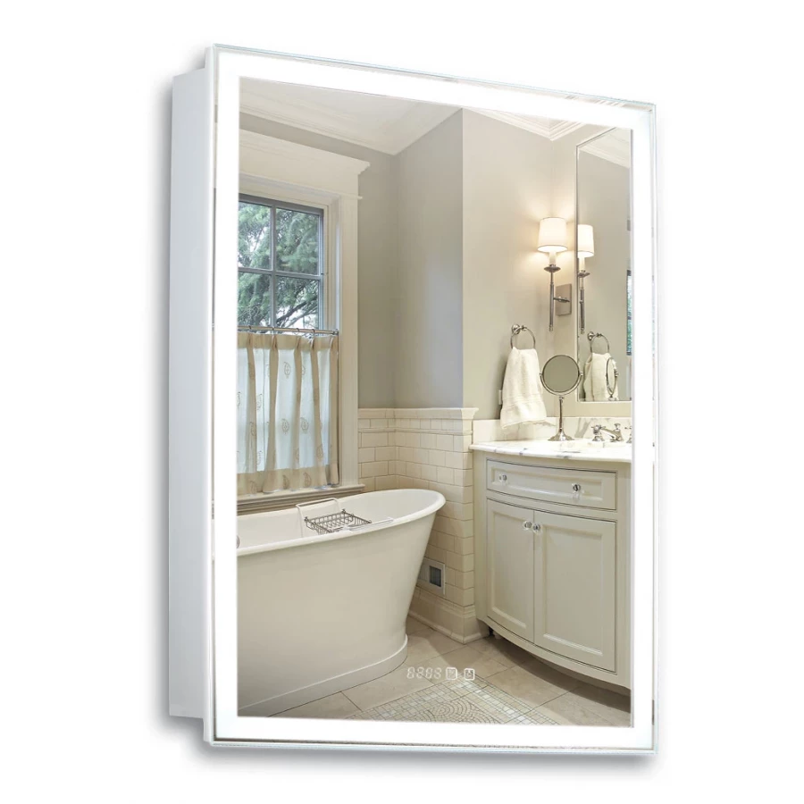 Зеркало-шкаф Silver mirrors Киото с часами и сменой цвета LED-00002358 60x80 см