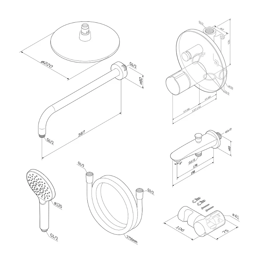 Смеситель для ванны и душа Am Pm X-Joy TouchReel верхний душ с держателем душевой набор и излив на ванну FP85A10020