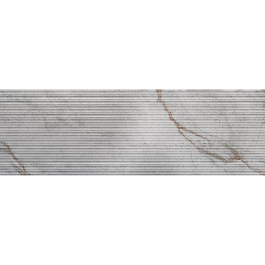 Плитка настенная Eurotile Ceramica Имола / Imola рельефная мелкая полоска матовая серая 866 100x32,5 см