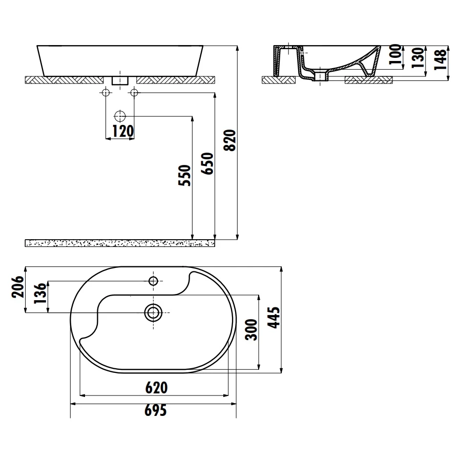 Раковина на столешницу Creavit Topic белый TP172-00CB00E-0000 70х45 см
