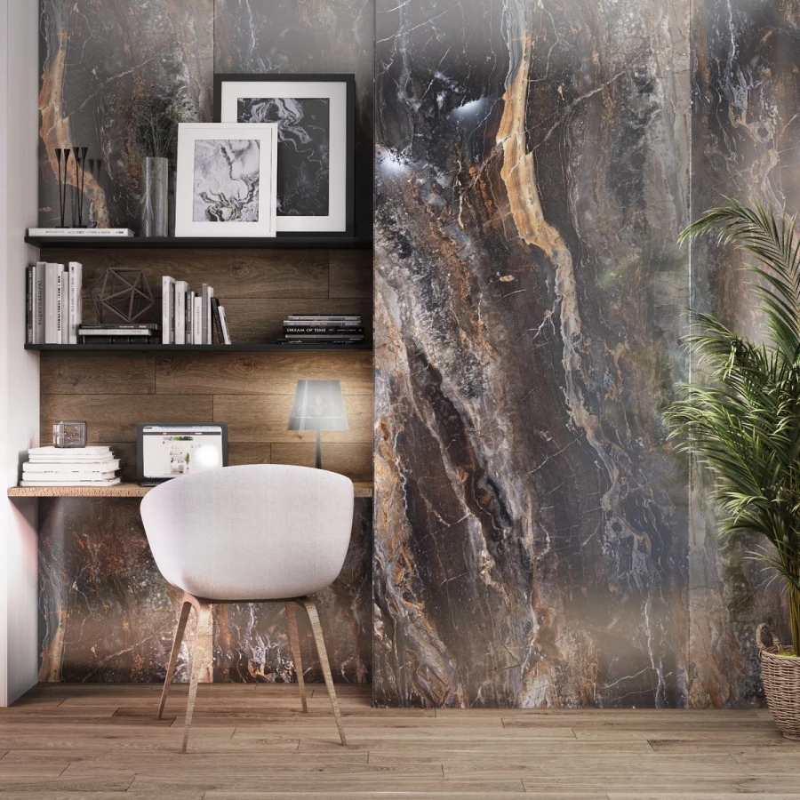 Керамогранит Neodom Titanium Lawa Nero Polished глянцевый черный N20340 280х120 см