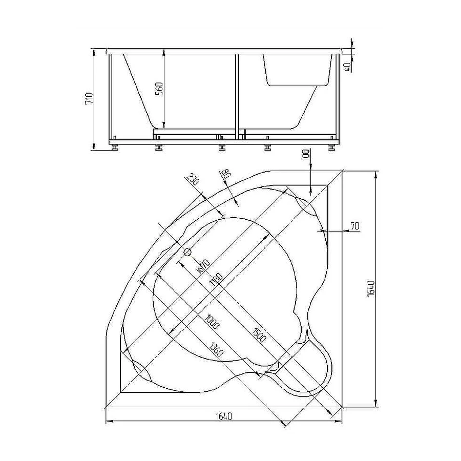 Ванна акриловая Aquatek Сириус с гидромассажем Standard пневмоуправление SIR164-0000006 164х164 см