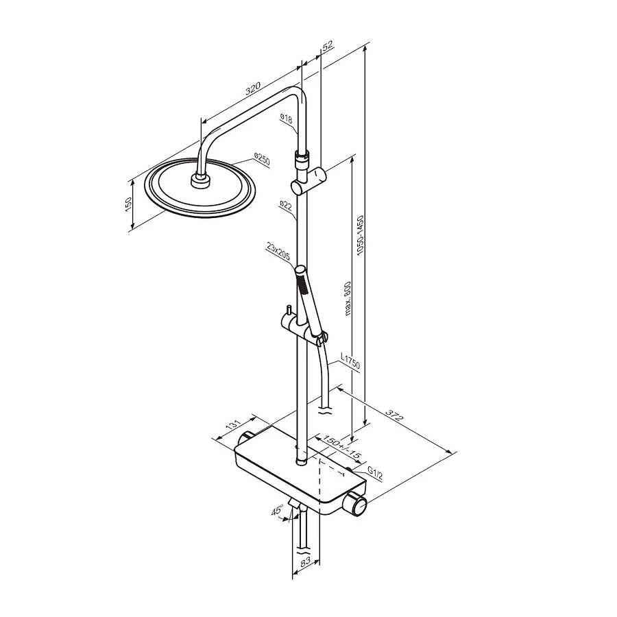 Душевая система Damixa Scandinavian Pure с ванно душевым смесителем полкой 936730000