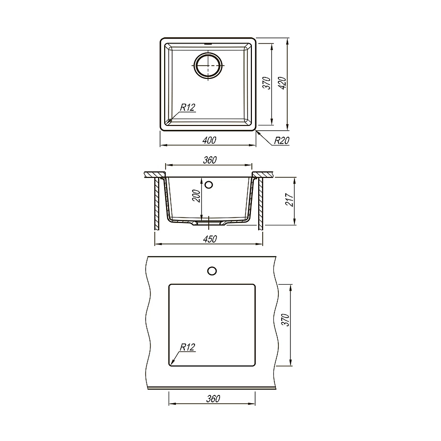 Кухонная мойка Lemark Sinara 400-U подстольного монтажаиз кварцгранита цвет Грей 9910063