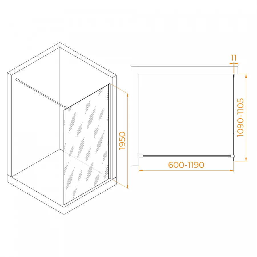 Душевая перегородка RGW WA-002 Матовое-Сатинат 35100211-21 110 см