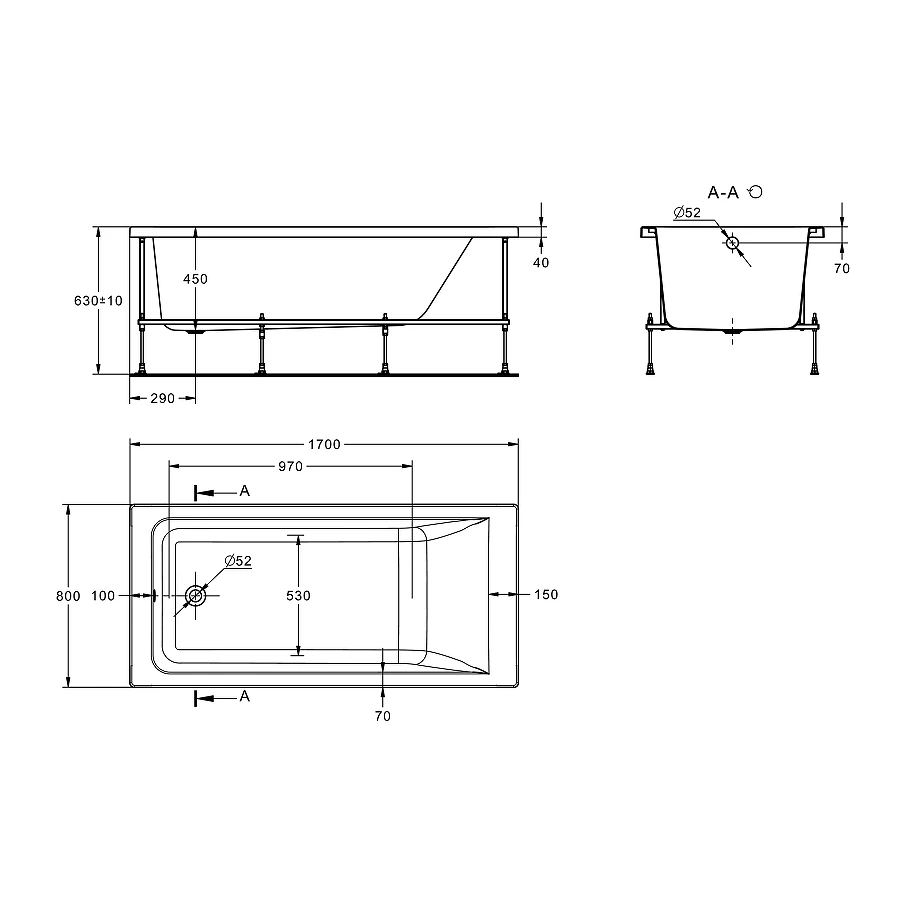 Акриловая ванна прямоугольная Roca Easy белый ZRU9307624 170х80 см