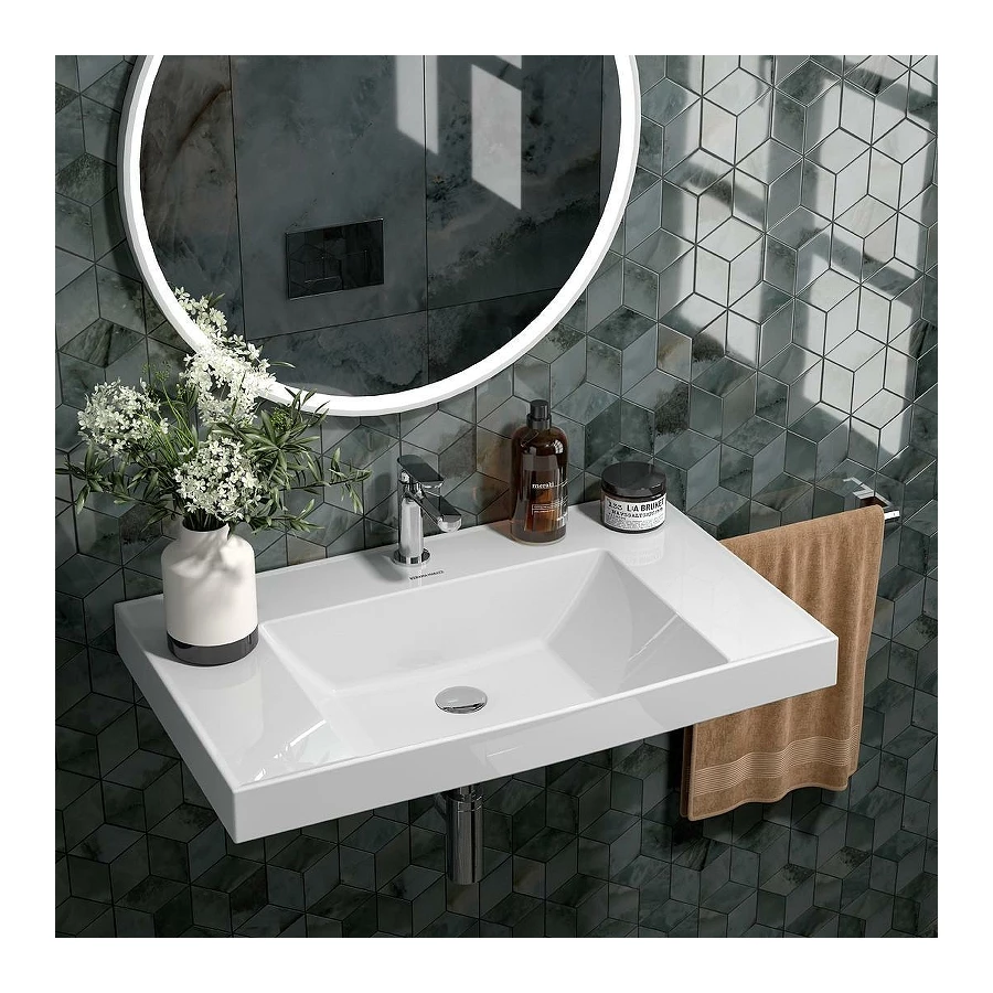 Раковина Kerama Marazzi Cubo подвесная мебельная 80 белая глянцевая CU.wb.80 80,5х48,5 см