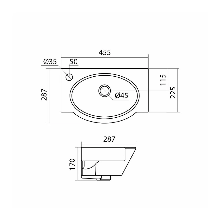 Раковина Santek Форум отверстие слева 1.WH11.0.542 45,5х28,7 см
