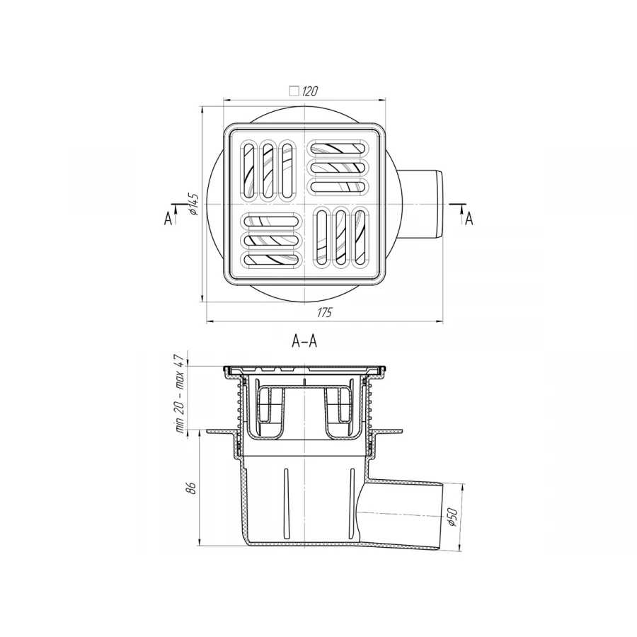 Трап Bronze de Luxe гориз выход с дизайн-решеткой Дракон 21986-56