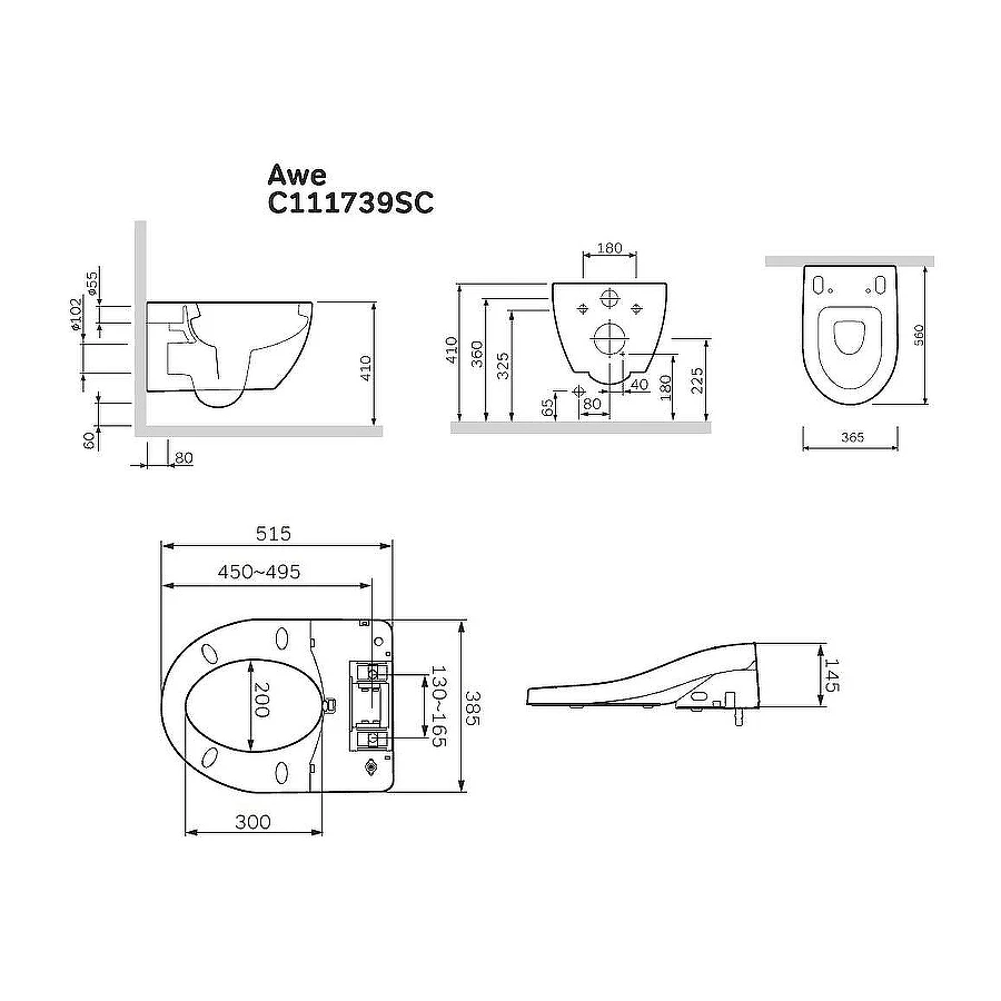 Унитаз подвесной Am Pm Awe с электронной крышкой-биде Clean Care C111739SC