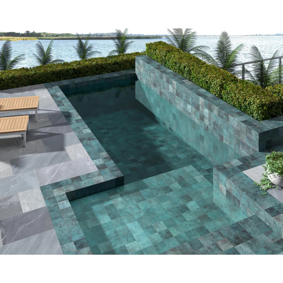 Керамогранит Dune Ceramica Tahiti Turquoise Glossy глянцевая бирюзовая 188827 14,7X14,7 см