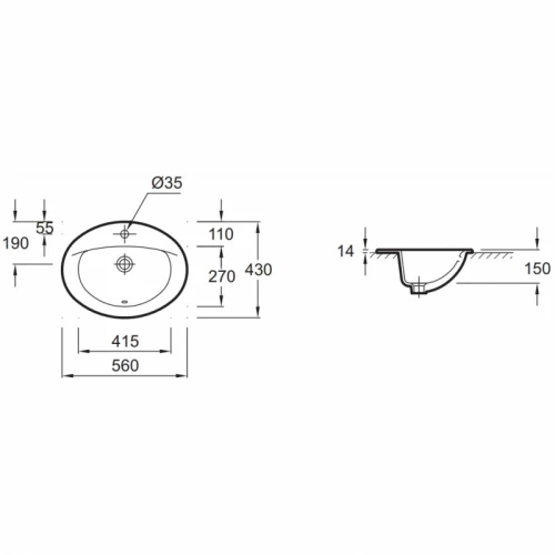 Раковина встраиваемая Jacob Delafon Odeon E4155 56x43 см