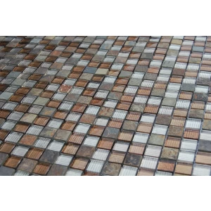 Мозаика из стекла и натурального камня Caramelle Mosaic Alcantara Ruggine коричневый 29,8x29,8 см