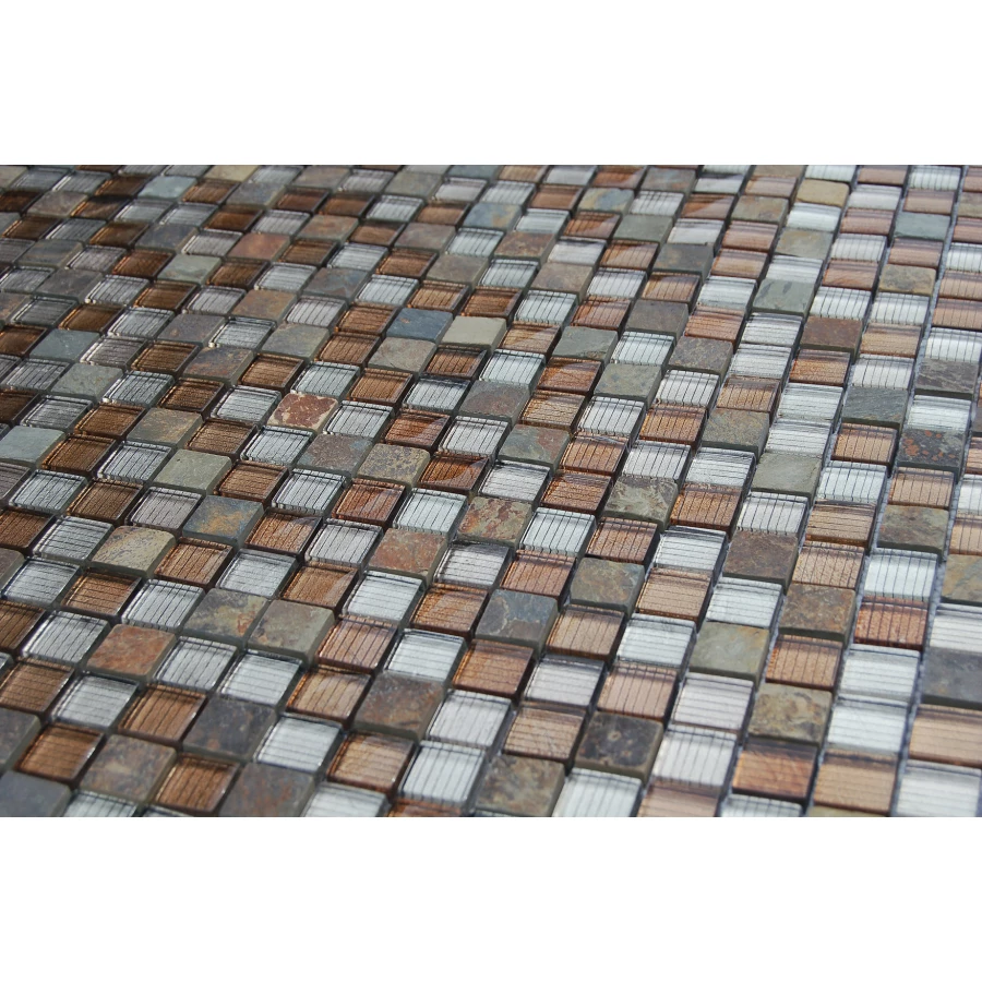 Мозаика из стекла и натурального камня Caramelle Mosaic Alcantara Ruggine коричневый 29,8x29,8 см