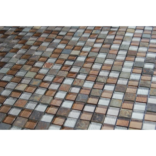 Мозаика из стекла и натурального камня Caramelle Mosaic Alcantara Ruggine коричневый 29,8x29,8 см