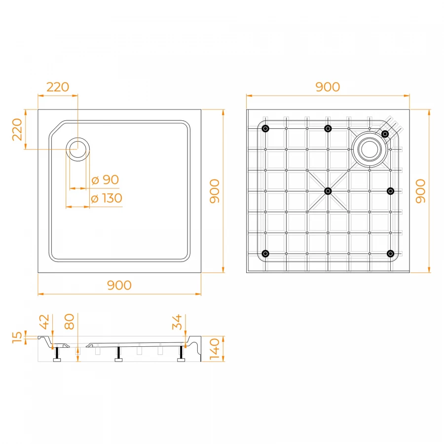 Душевой поддон квадратный RGW SMC-C-088 Белый 12350199-01 90х90 см