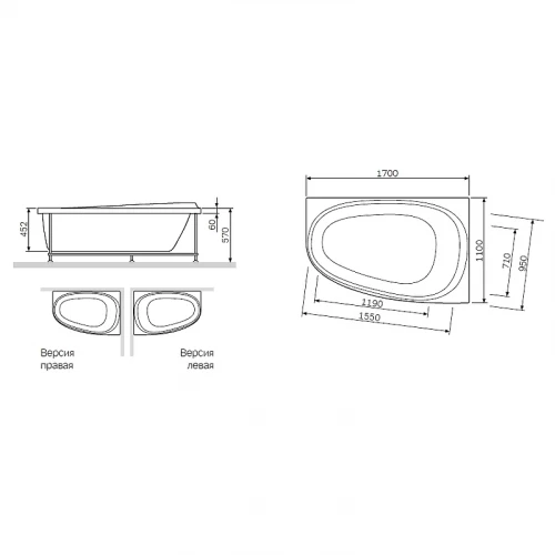 Каркас для ванны Am Pm Like левосторонний W80A-170L110W-R 170х110 см