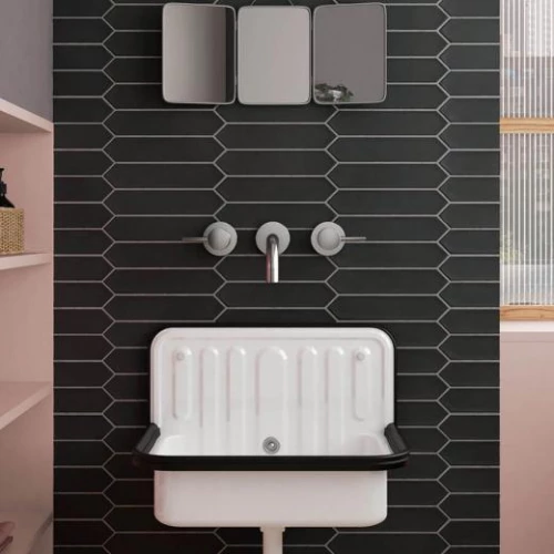 Плитка настенная Equipe Lanse Black 27483 глазурованный матовый черный 25*5 см