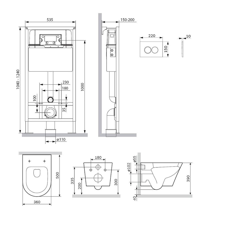 Инсталляция с подвесным унитазом Am Pm Sense FlashClean с сиденьем микролифт и клавишей IS70131.741701
