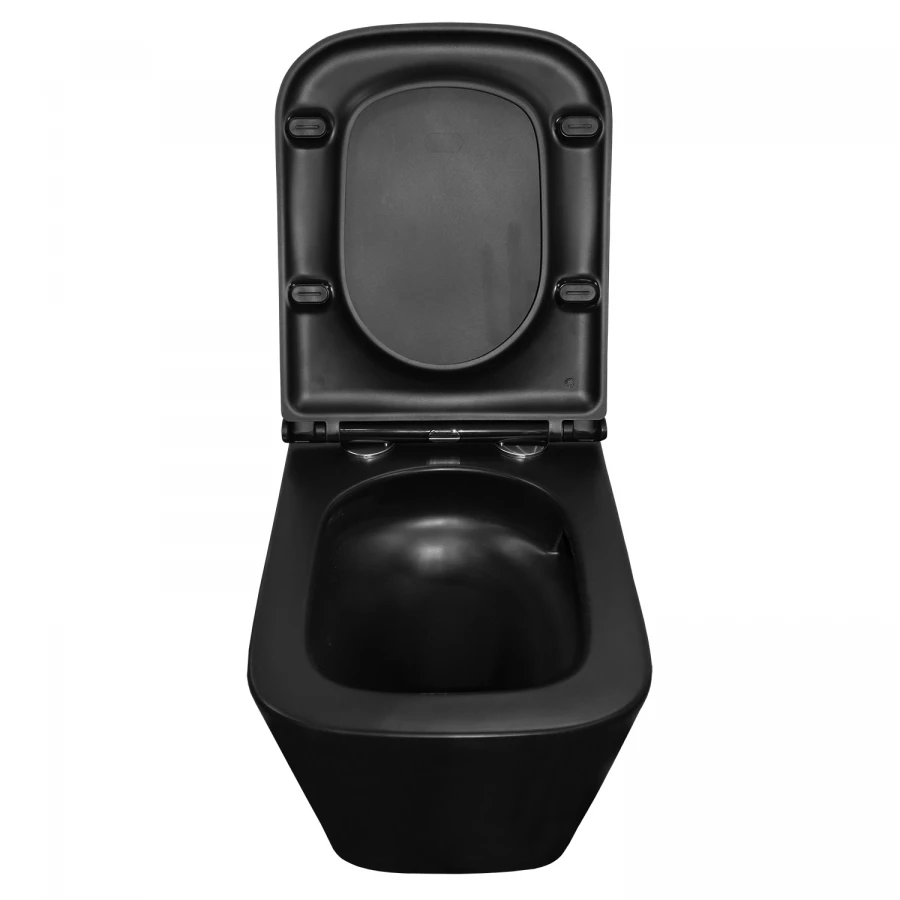 Унитаз подвесной Azario Teramo квадратный безободковый с системой антивсплеск торнадо сиденье микролифт черный матовый AZ-0052-UQ1MB 49х34.5х35.5 см